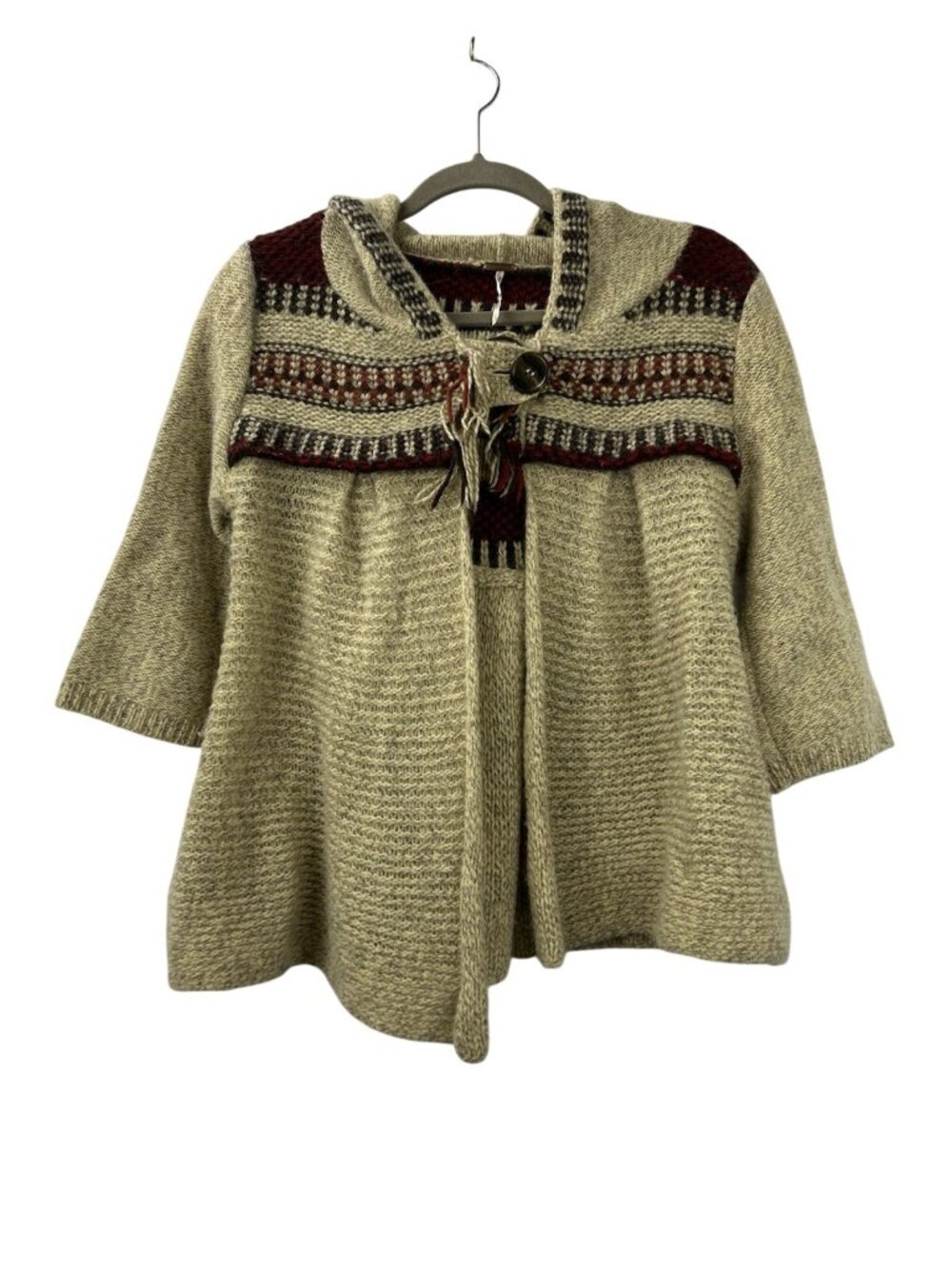 Free People Crop Sweater Hoodie Women’s M Wool Blend Pockets Brown Burnt BoHo
